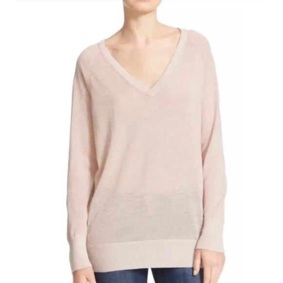 Equipment Femme Pink Small Shimmer Wool Blend Metallic V-Neck Light Sweater - Picture 1 of 7